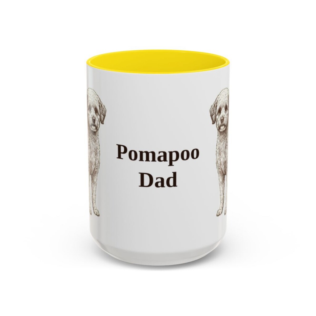 15oz Pomapoo Dog Dad Mug, Yellow, front view