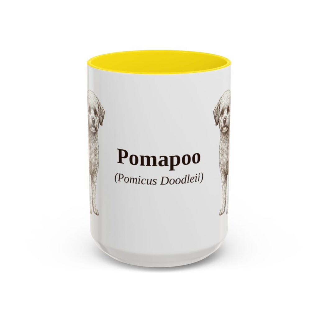15oz-pomapoo-mug-latin-yellow 15oz Pomapoo Latin Mug, Yellow, front view