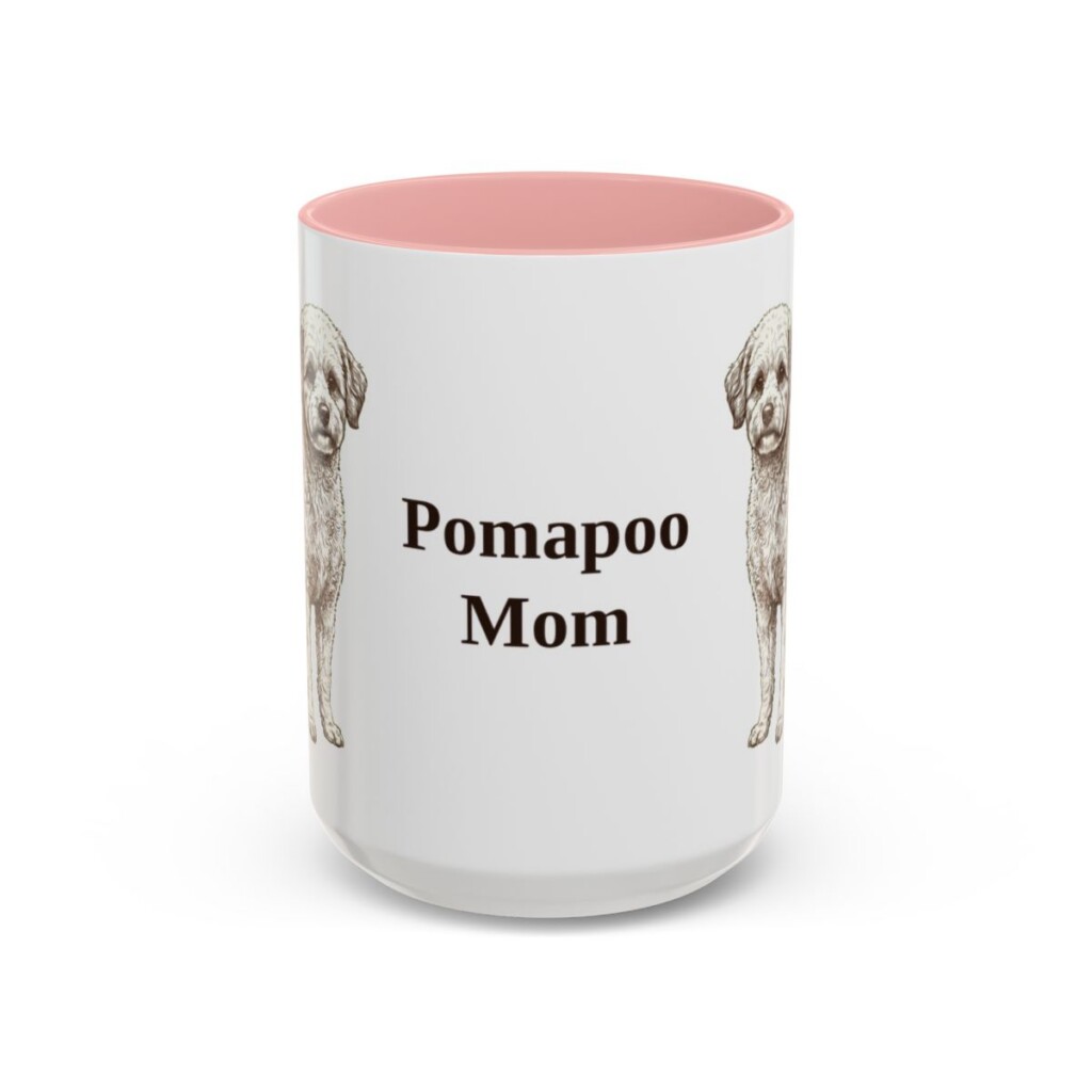 15oz Pomapoo Dog Mom Mug, Pink, front view