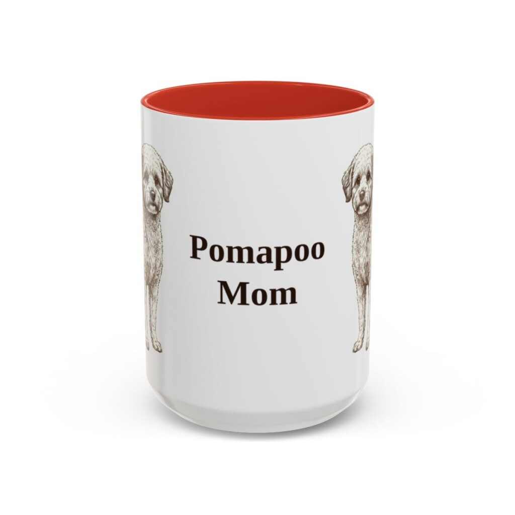 15oz Pomapoo Dog Mom Mug, Red, front view