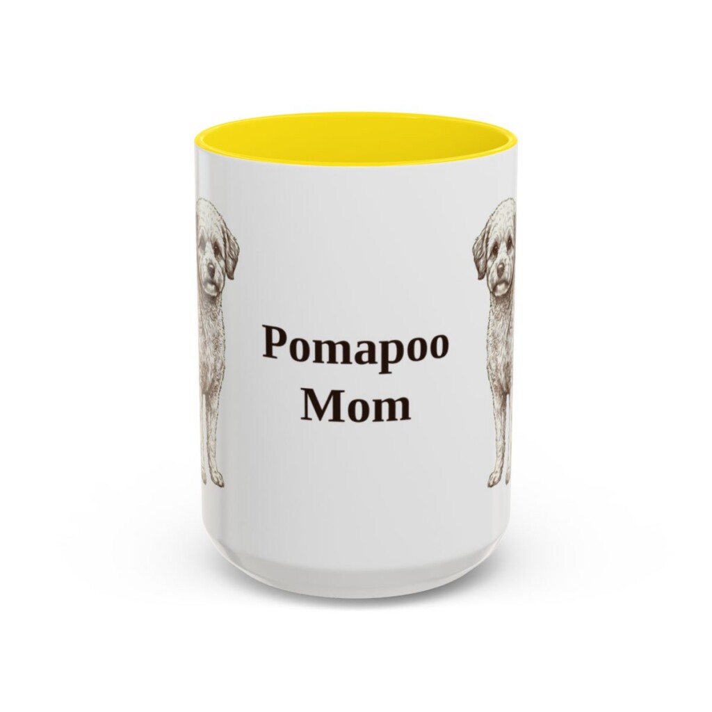 15oz Pomapoo Dog Mom Mug, Yellow, front view