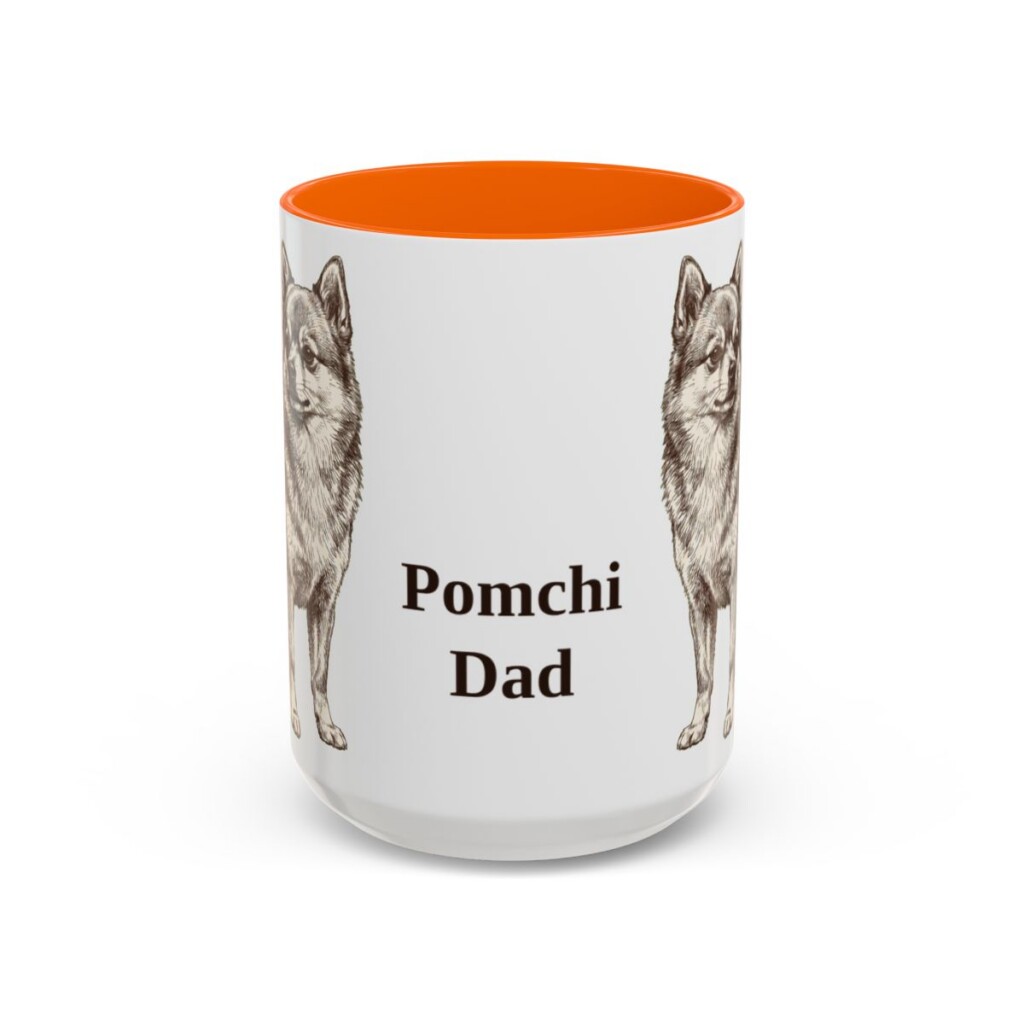 15oz-pomchi-mug-dad-orange 15oz Pomchi Dog Dad Mug, Orange, front view