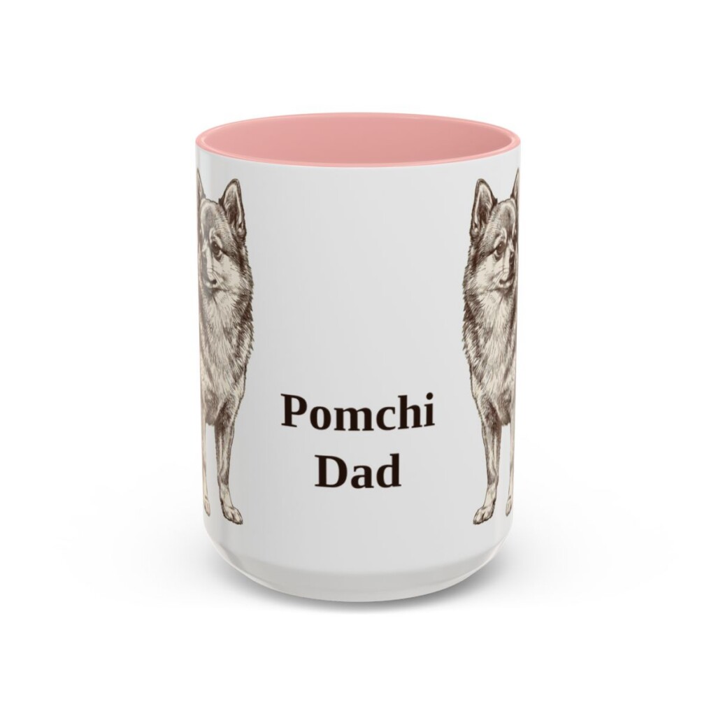15oz-pomchi-mug-dad-pink 15oz Pomchi Dog Dad Mug, Pink, front view