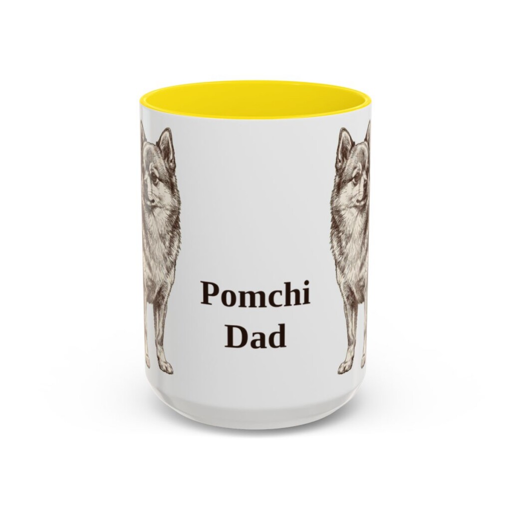 15oz-pomchi-mug-dad-yellow 15oz Pomchi Dog Dad Mug, Yellow, front view