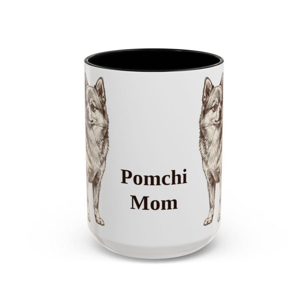 15oz Pomchi Dog Mom Mug, Black, front view