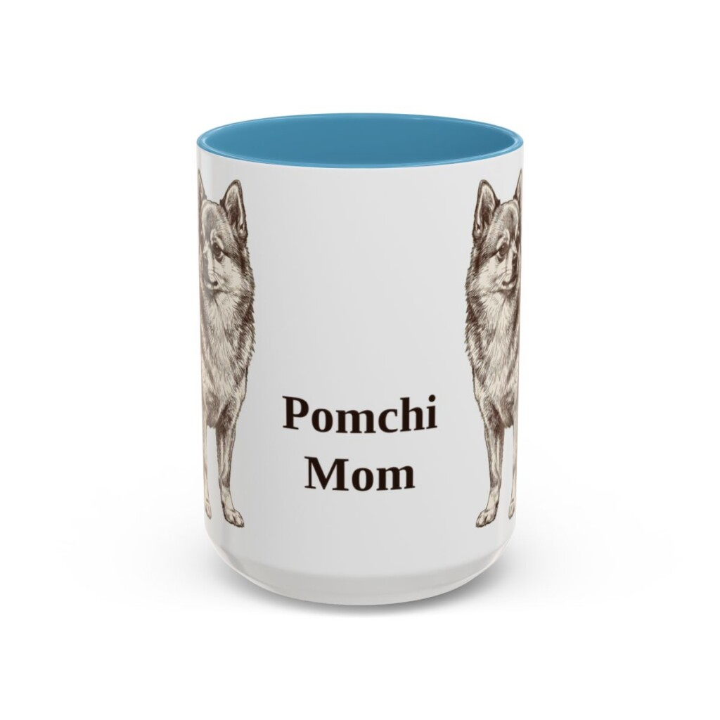 15oz Pomchi Dog Mom Mug, Light Blue, front view