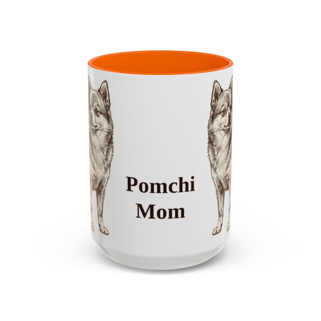 15oz Pomchi Dog Mom Mug, Orange, front view