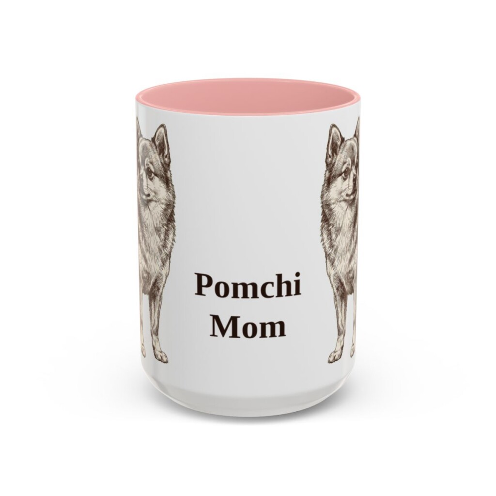 15oz Pomchi Dog Mom Mug, Pink, front view