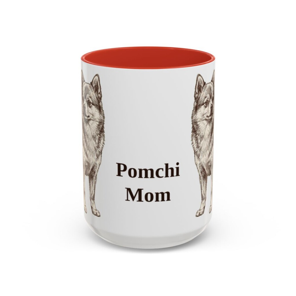 15oz Pomchi Dog Mom Mug, Red, front view