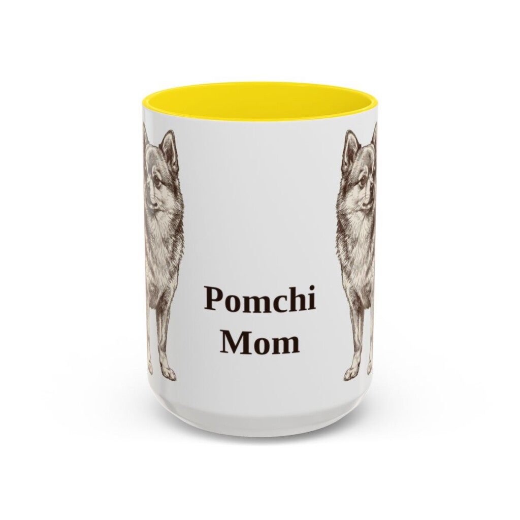 15oz Pomchi Dog Mom Mug, Yellow, front view