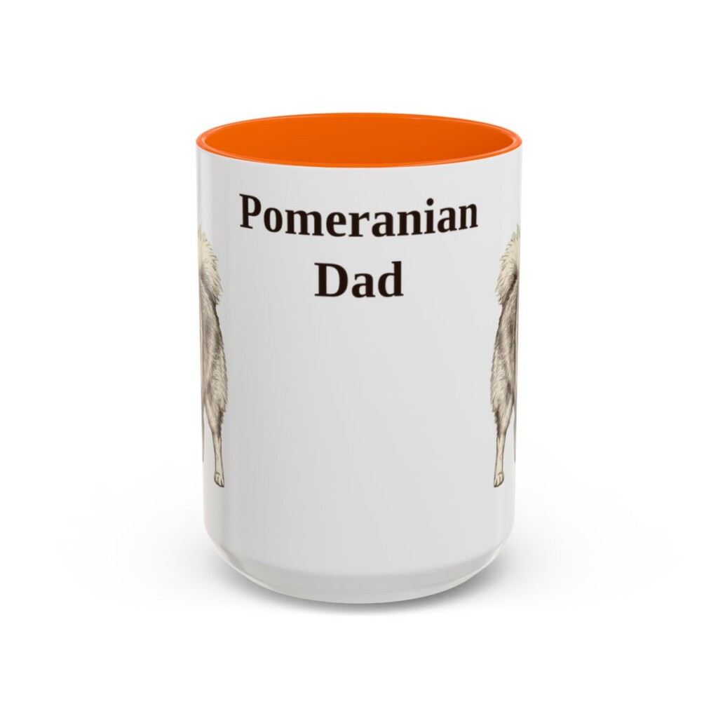 15oz Pomeranian Dog Dad Mug, Orange, front view