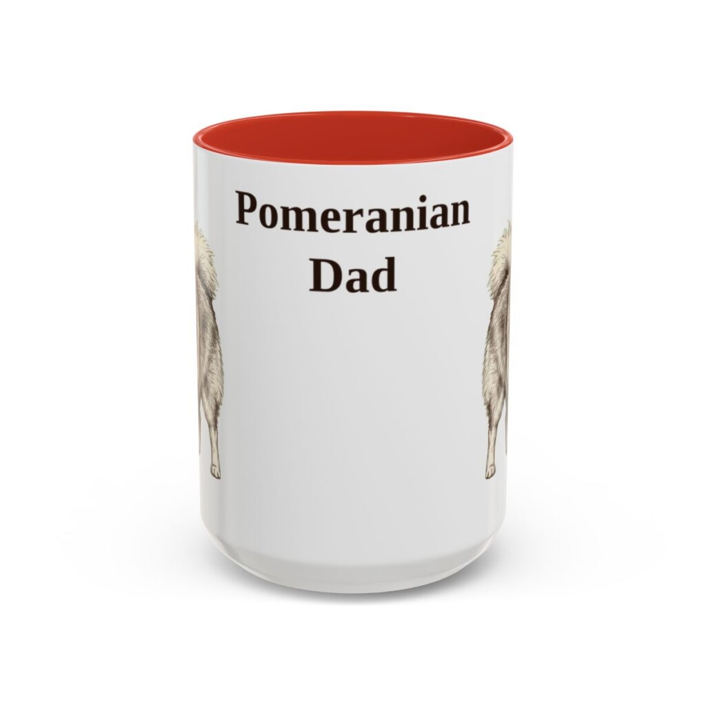 15oz Pomeranian Dog Dad Mug, Red, front view