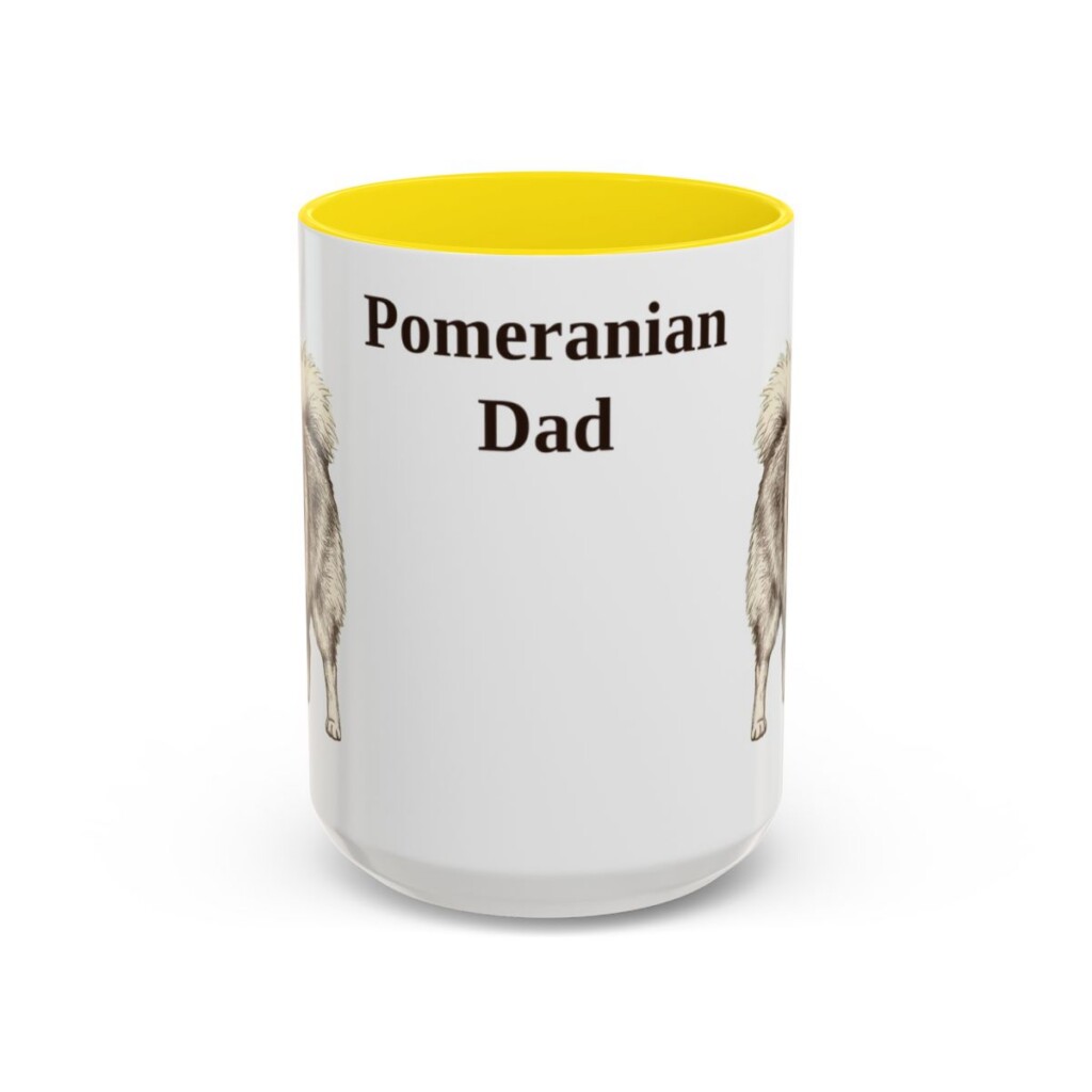 15oz Pomeranian Dog Dad Mug, Yellow, front view