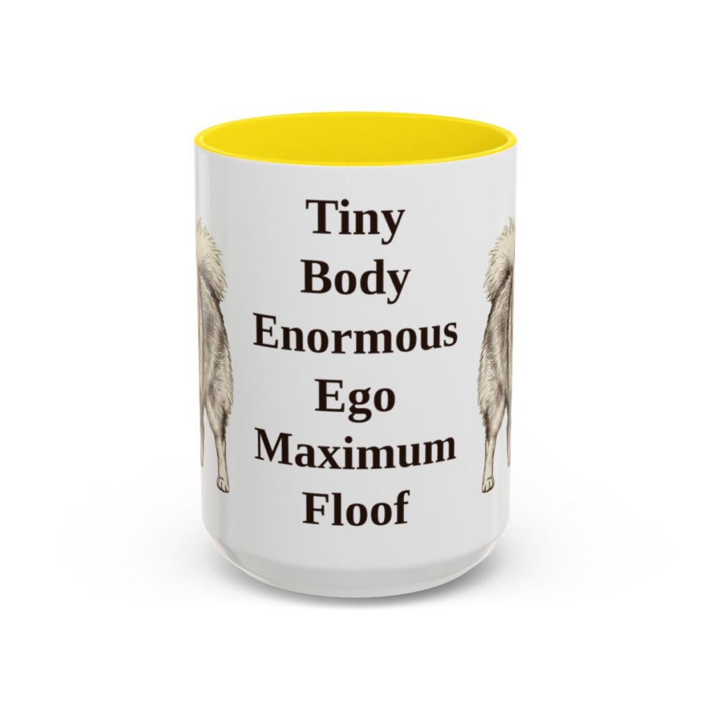 15oz Funny Pomeranian Mug, Yellow, front view