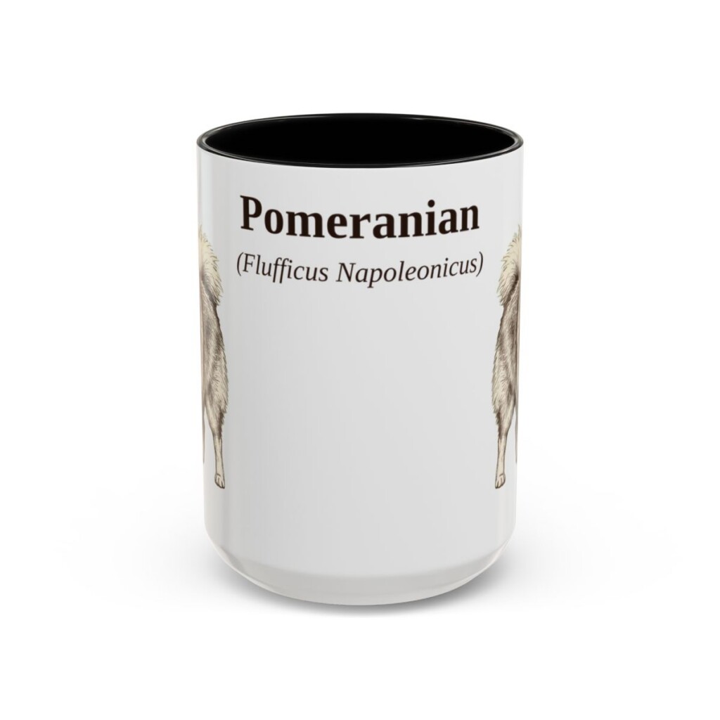 15oz Pomeranian Latin Mug, Black, front view