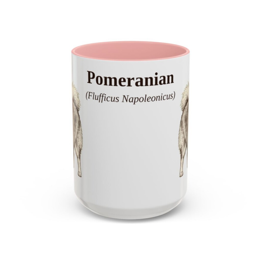 15oz Pomeranian Latin Mug, Pink, front view