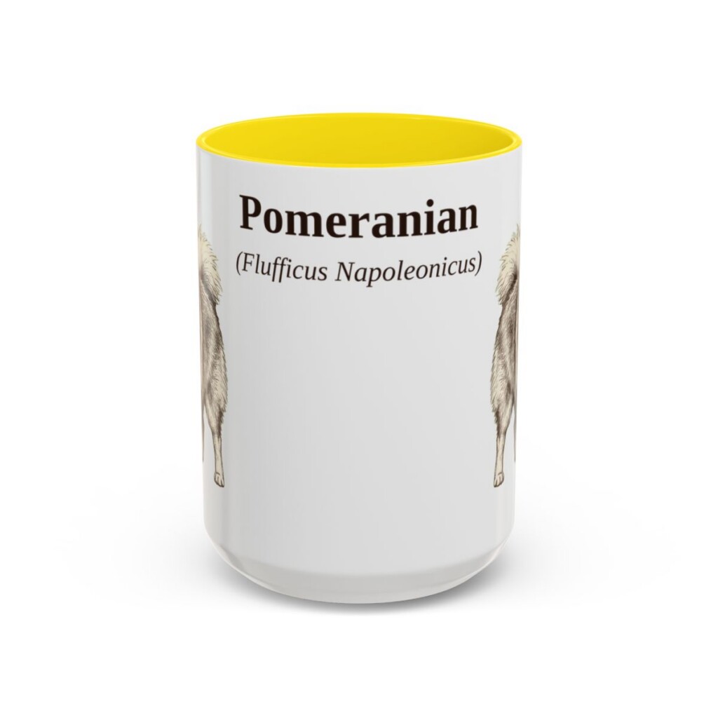 15oz Pomeranian Latin Mug, Yellow, front view