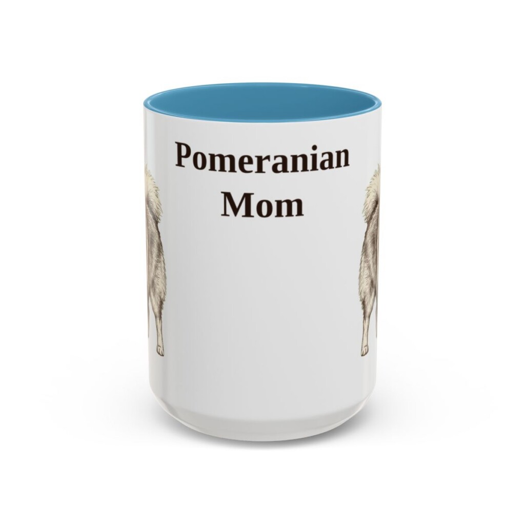 15oz Pomeranian Dog Mom Mug, Light Blue, front view