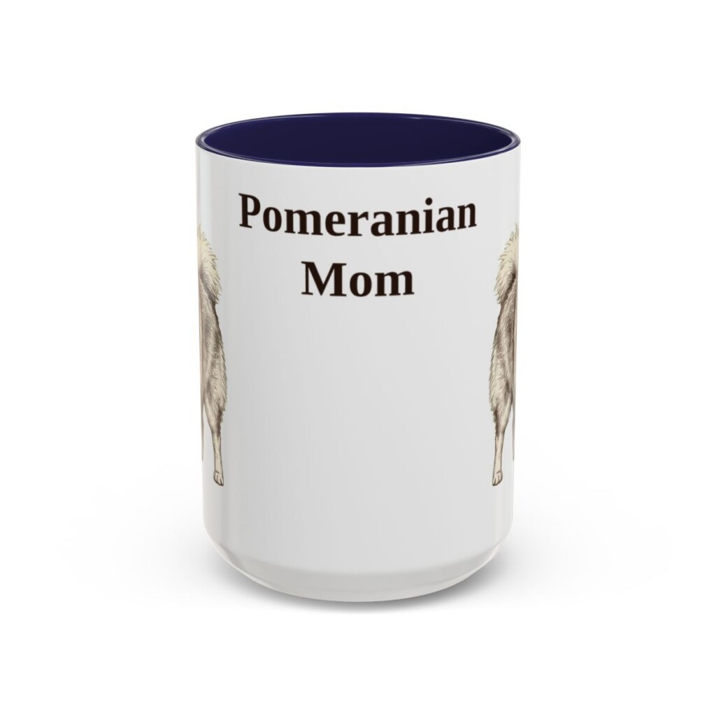 15oz Pomeranian Dog Mom Mug, Navy, front view