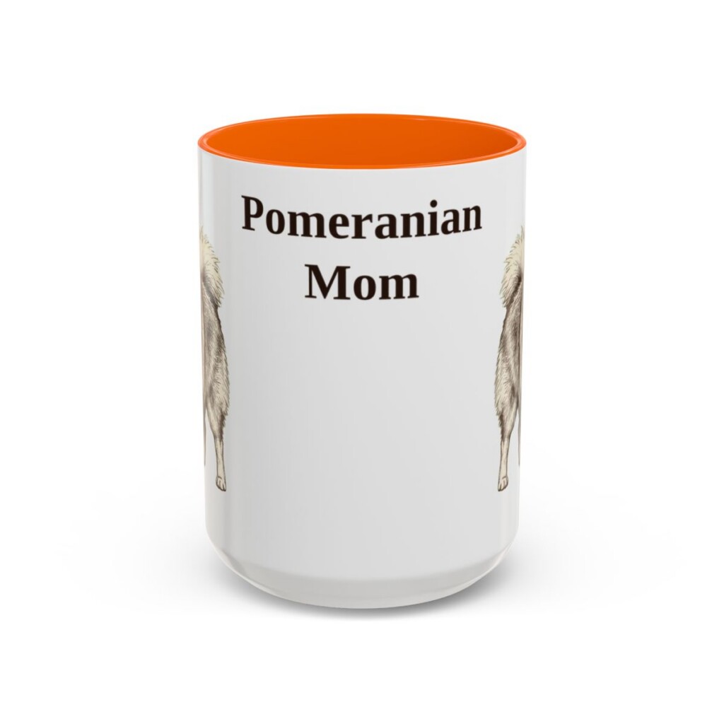 15oz Pomeranian Dog Mom Mug, Orange, front view