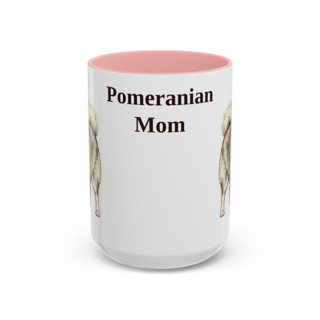 15oz Pomeranian Dog Mom Mug, Pink, front view