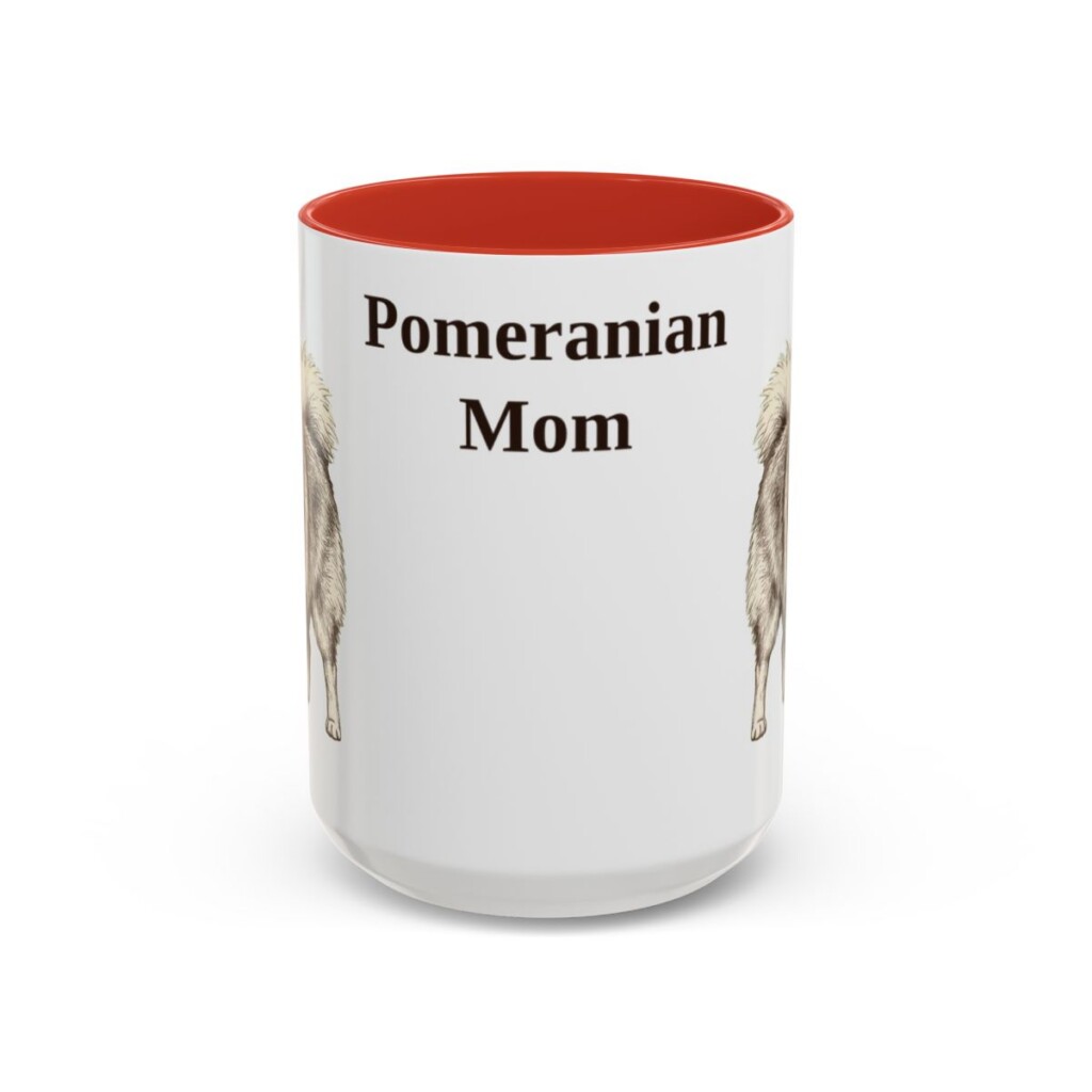 15oz Pomeranian Dog Mom Mug, Red, front view