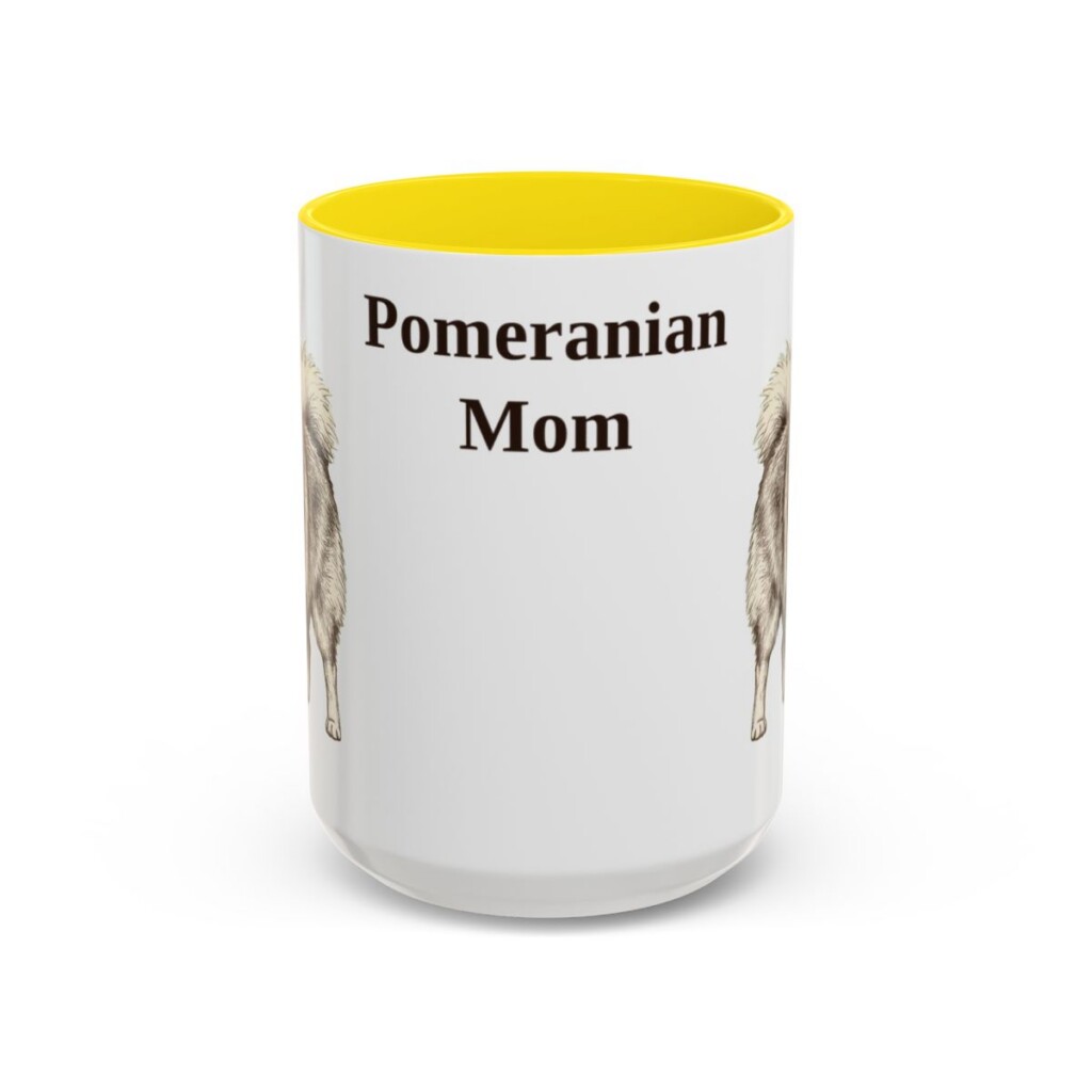 15oz Pomeranian Dog Mom Mug, Yellow, front view