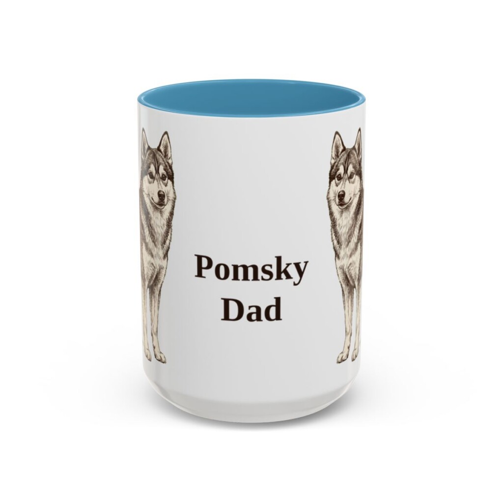 15oz Pomsky Dog Dad Mug, Light Blue, front view