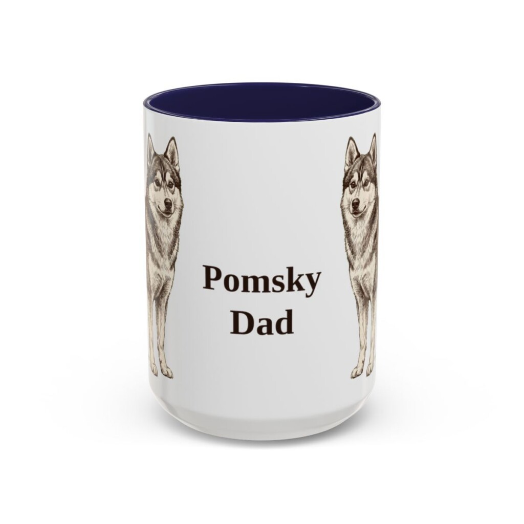 15oz Pomsky Dog Dad Mug, Navy, front view