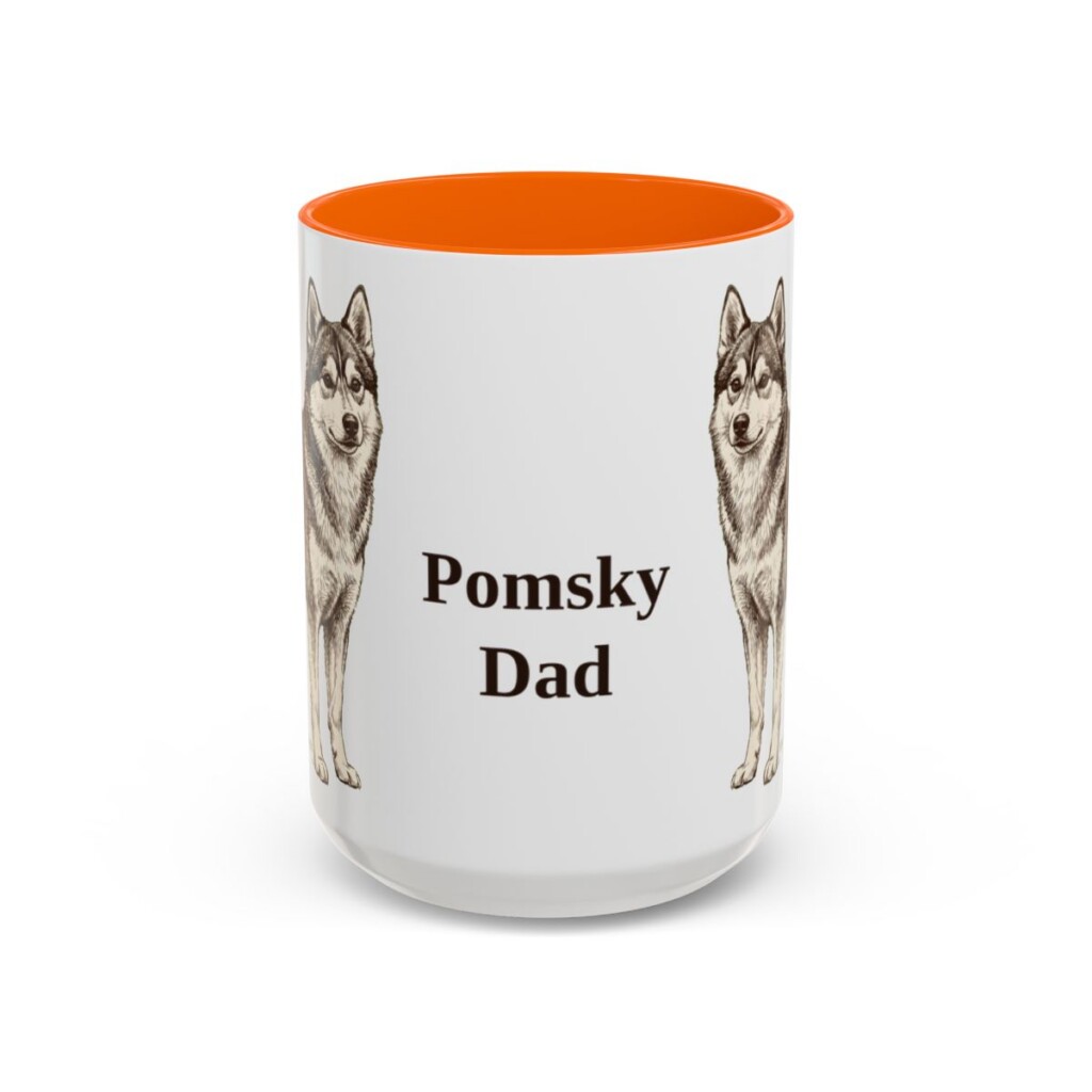 15oz Pomsky Dog Dad Mug, Orange, front view