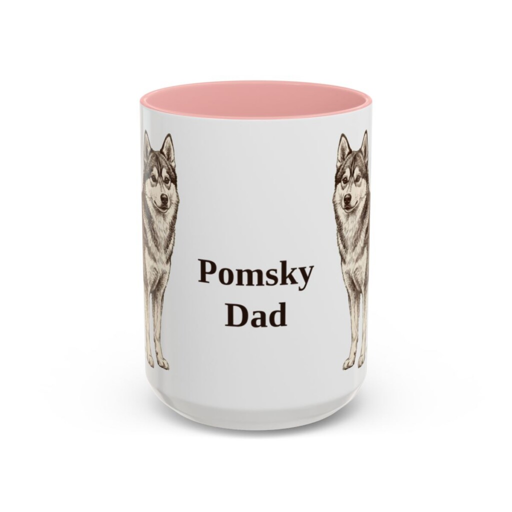 15oz Pomsky Dog Dad Mug, Pink, front view