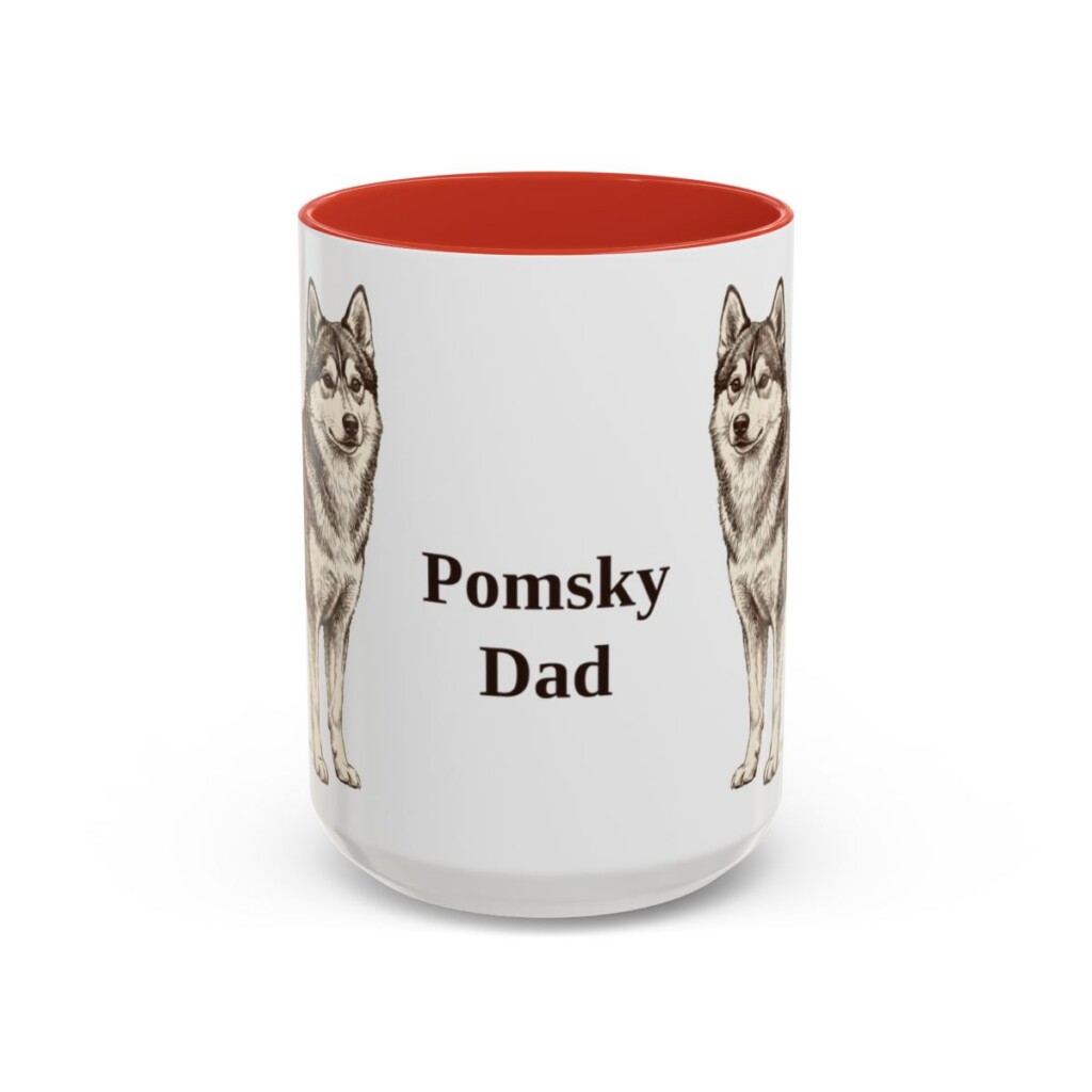 15oz Pomsky Dog Dad Mug, Red, front view