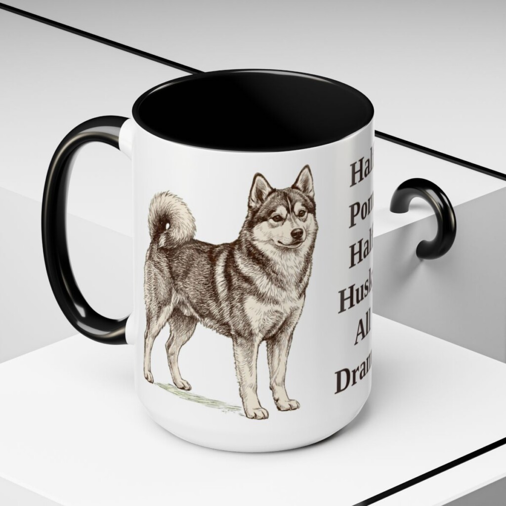 15oz Funny Pomsky Mug, Black, lifestyle photo