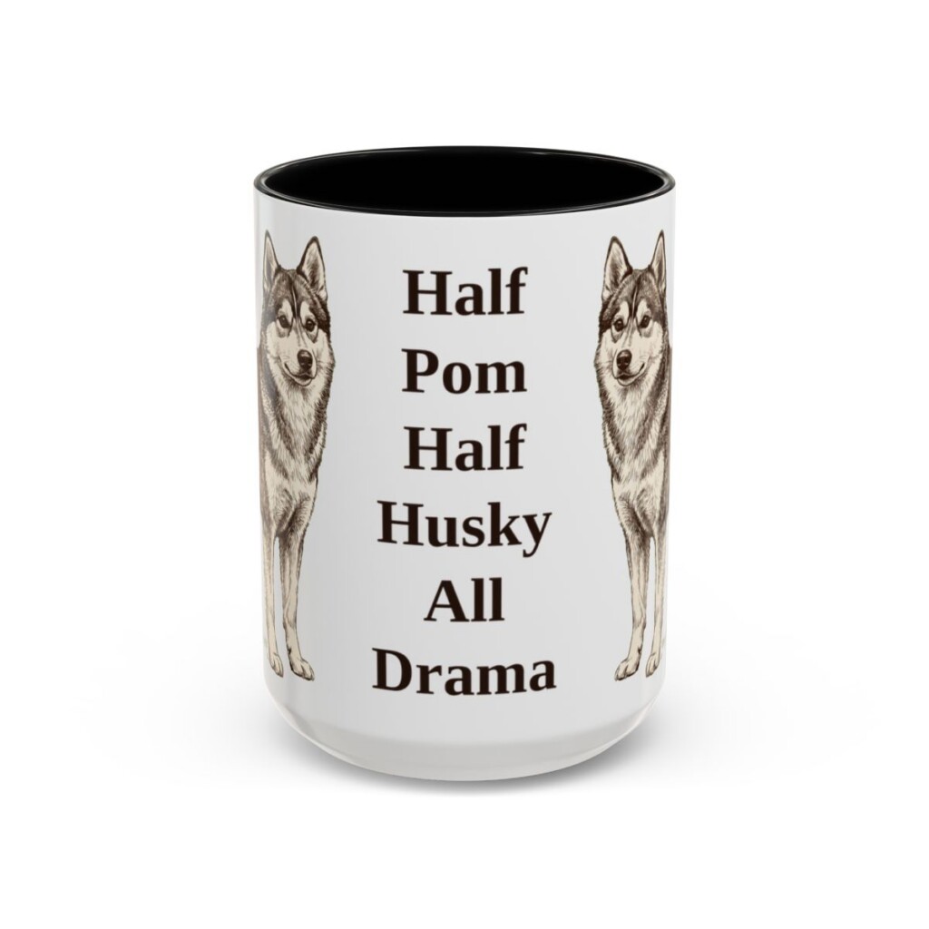 15oz Funny Pomsky Mug, Black, front view