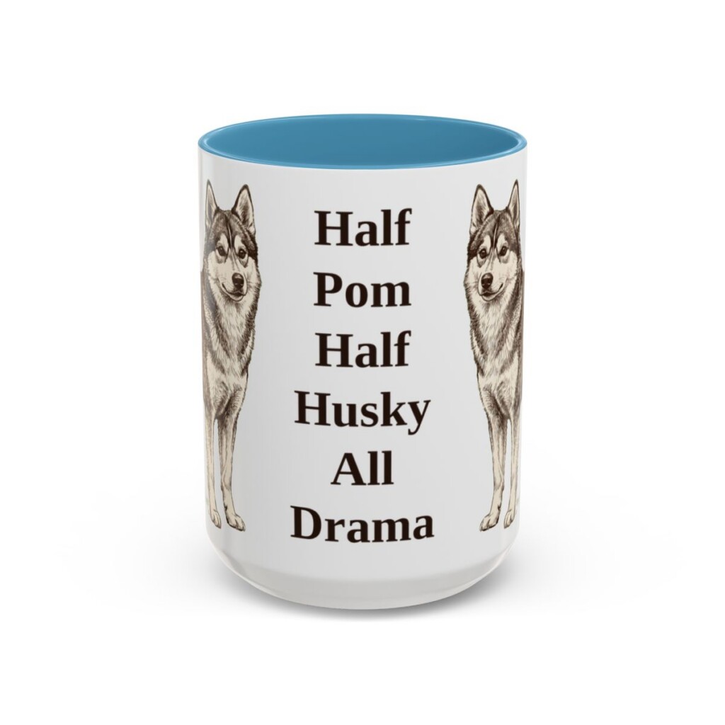 15oz Funny Pomsky Mug, Light Blue, front view