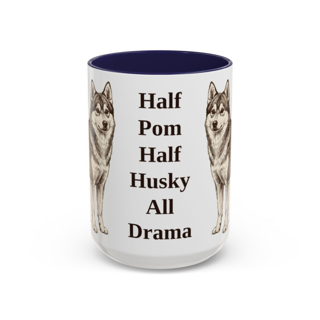 15oz Funny Pomsky Mug, Navy, front view