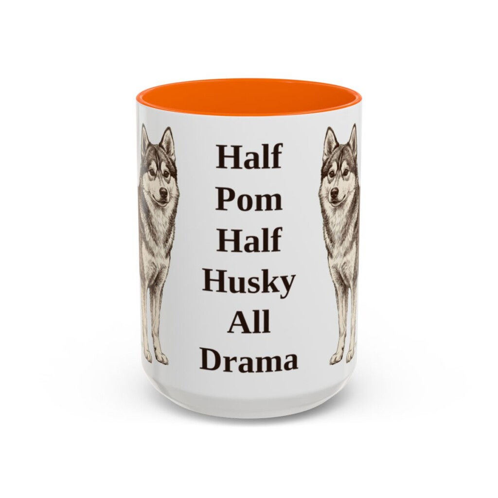 15oz Funny Pomsky Mug, Orange, front view