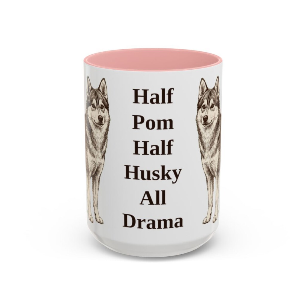15oz Funny Pomsky Mug, Pink, front view