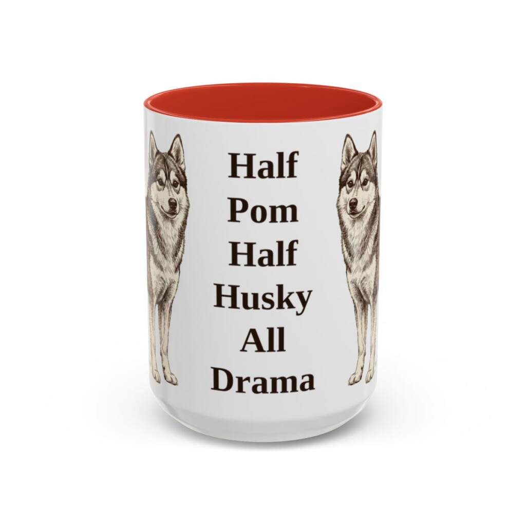 15oz Funny Pomsky Mug, Red, front view