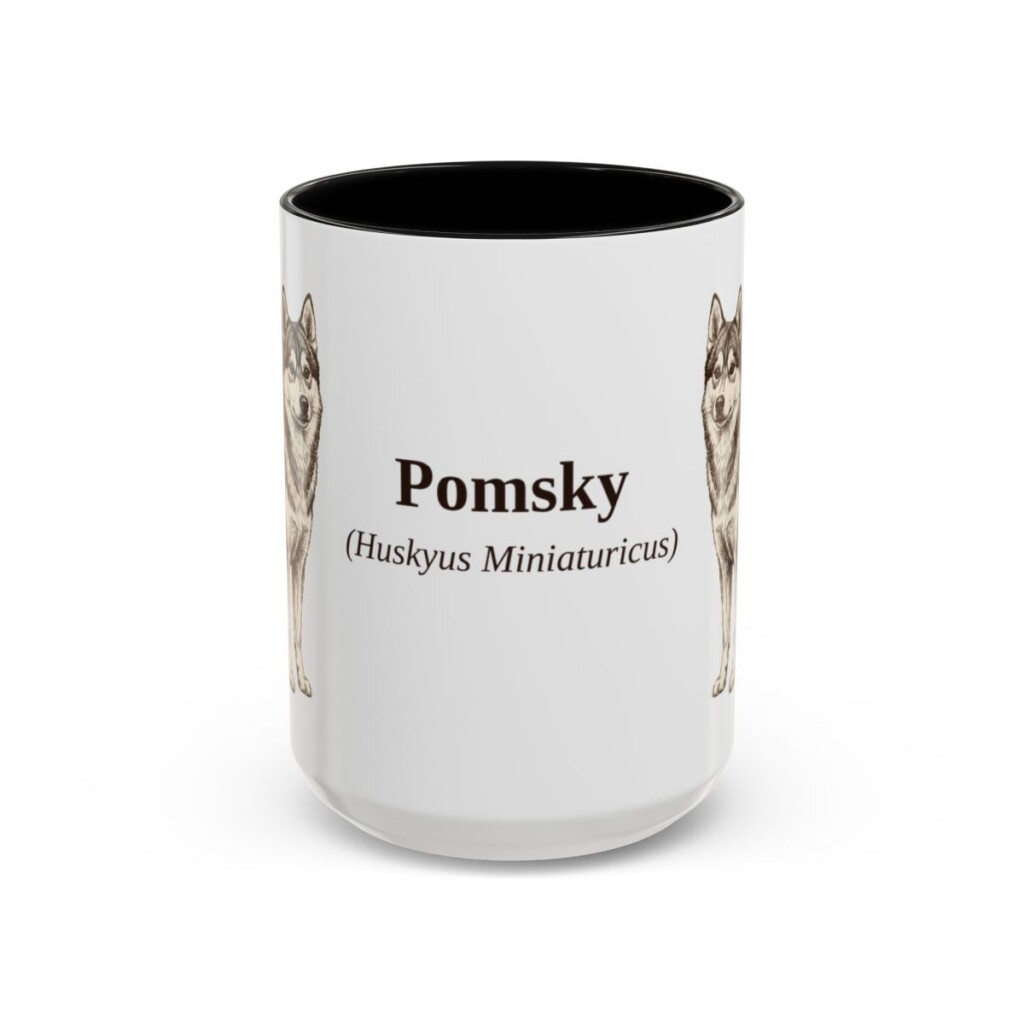 15oz Pomsky Latin Mug, Black, front view