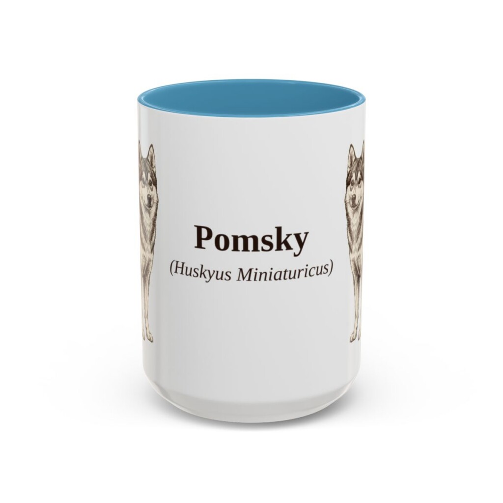 15oz Pomsky Latin Mug, Light Blue, front view