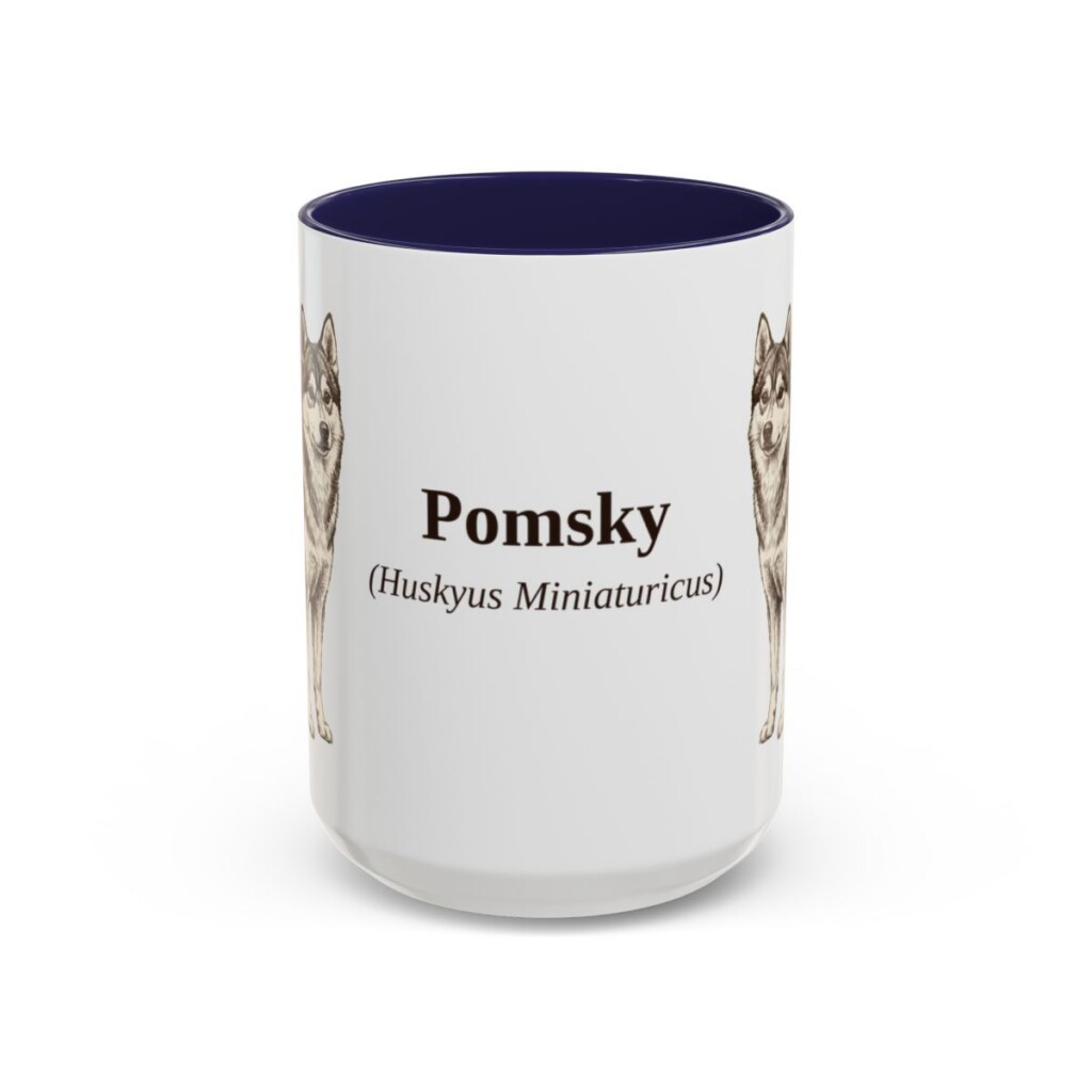 15oz Pomsky Latin Mug, Navy, front view