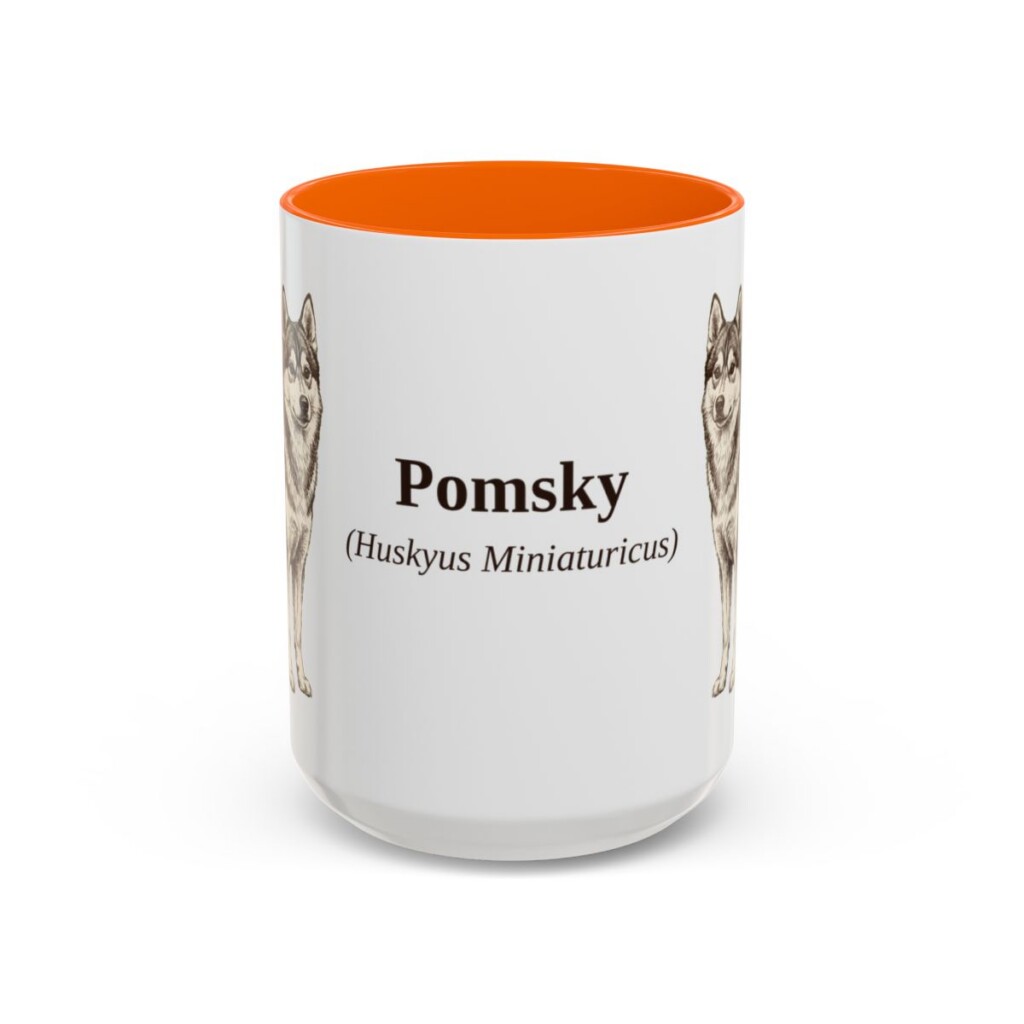 15oz Pomsky Latin Mug, Orange, front view