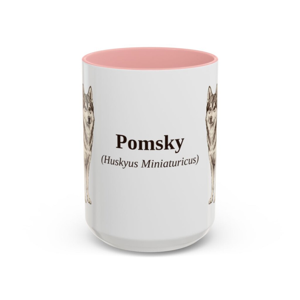 15oz Pomsky Latin Mug, Pink, front view