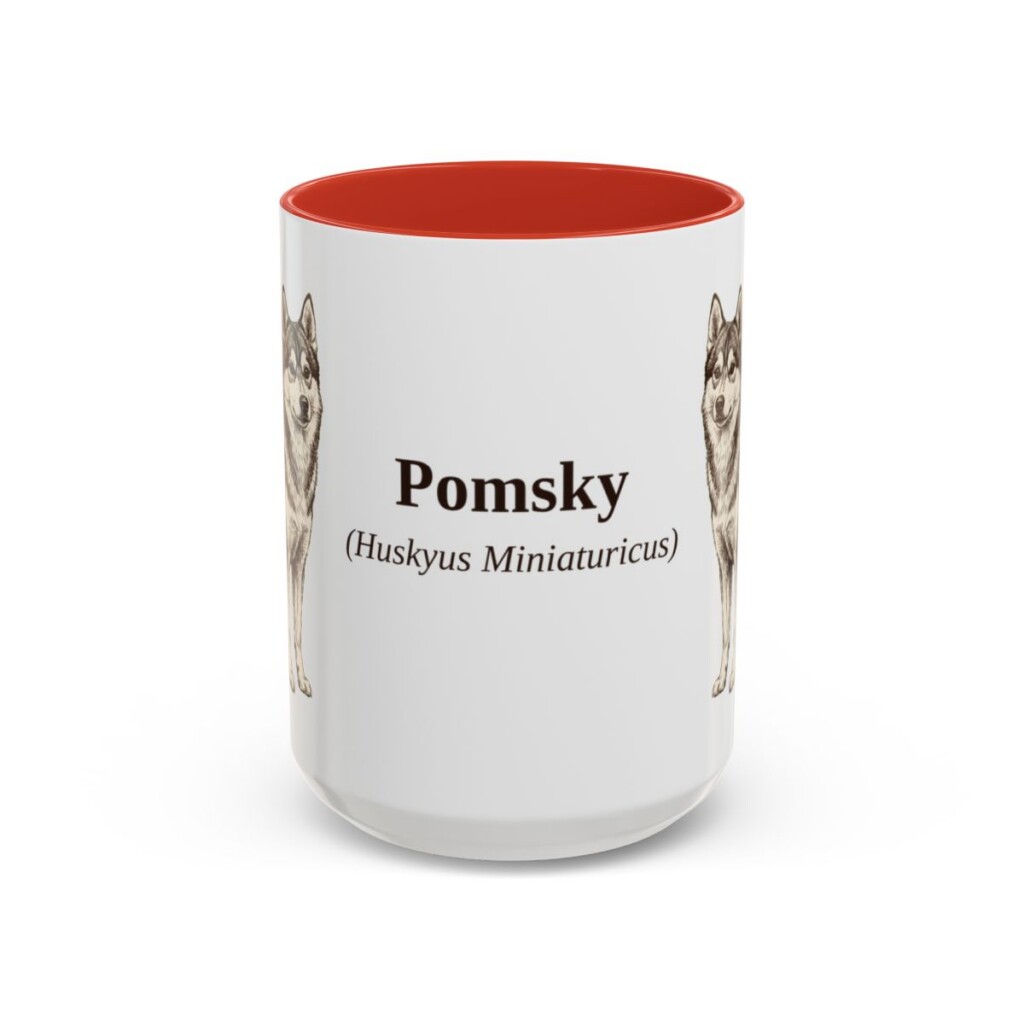 15oz Pomsky Latin Mug, Red, front view
