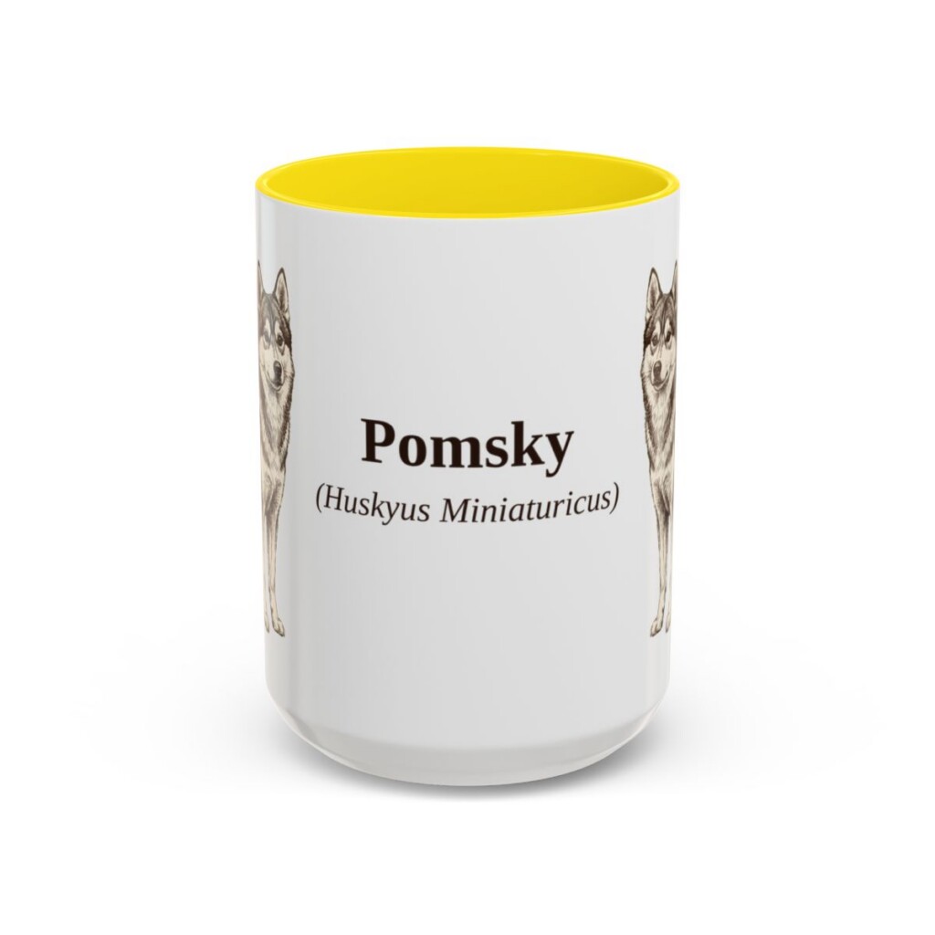 15oz Pomsky Latin Mug, Yellow, front view