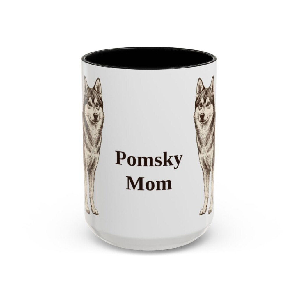 15oz Pomsky Dog Mom Mug, Black, front view