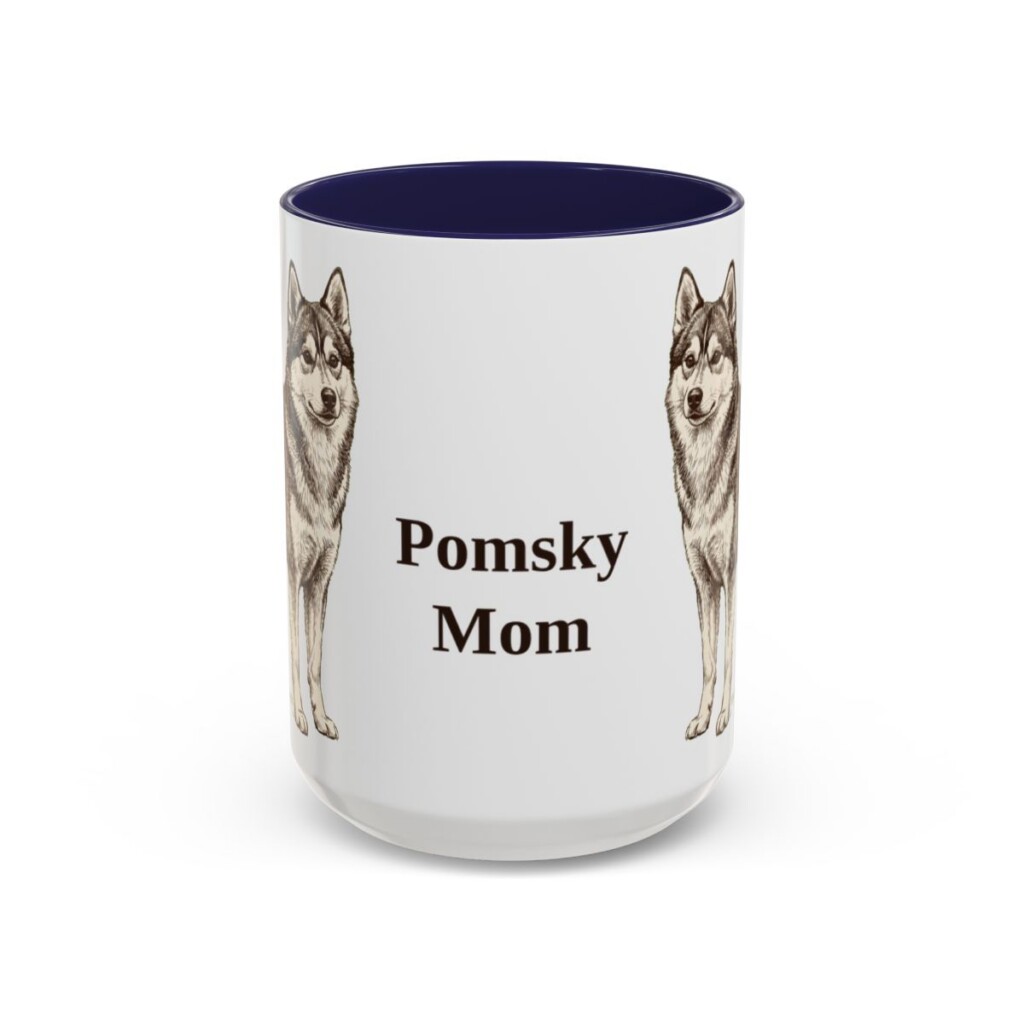 15oz Pomsky Dog Mom Mug, Navy, front view