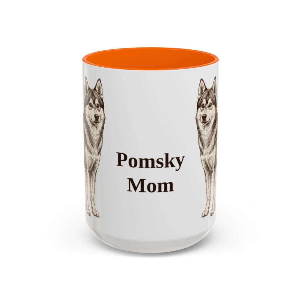 15oz Pomsky Dog Mom Mug, Orange, front view