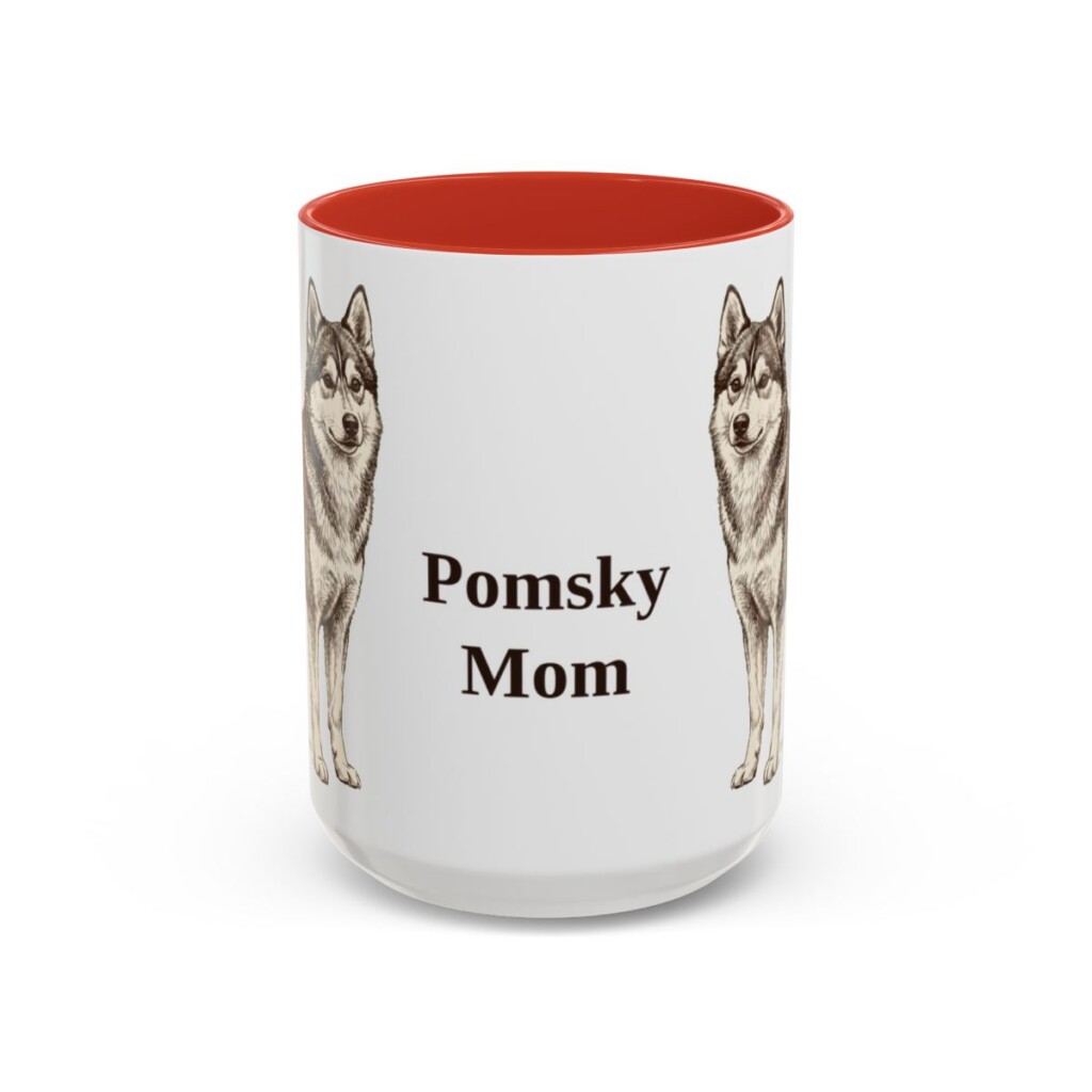 15oz Pomsky Dog Mom Mug, Red, front view